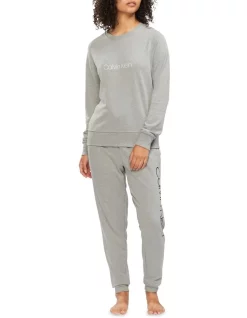 Budget 🧨 Calvin Klein Logo Lounge Long Sleeve Sweatshirt Grey ❤️