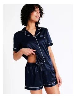 Best reviews of 😉 Chloe & Lola Jacquard Spot Satin Short Sleeve PJ Set In Navy 🧨 -sleepwear-robes Sales unnamed file 1165