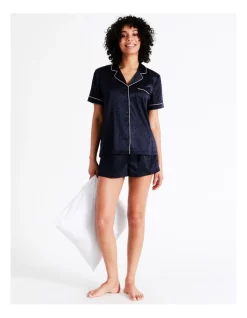 Cheap 🎉 Chloe & Lola Satin Short Sleeve Jacquard PJ Set In Navy ✨