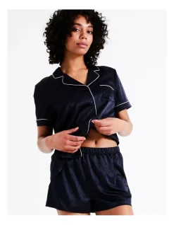 Cheap 🎉 Chloe & Lola Satin Short Sleeve Jacquard PJ Set In Navy ✨ -sleepwear-robes Sales unnamed file 1169