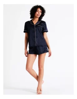 Cheap 🎉 Chloe & Lola Satin Short Sleeve Jacquard PJ Set In Navy ✨ -sleepwear-robes Sales unnamed file 1170