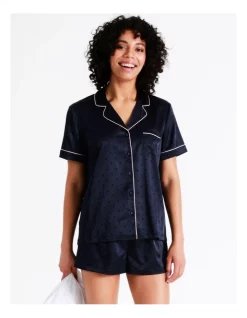 Cheap 🎉 Chloe & Lola Satin Short Sleeve Jacquard PJ Set In Navy ✨ -sleepwear-robes Sales unnamed file 1171