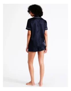 Cheap 🎉 Chloe & Lola Satin Short Sleeve Jacquard PJ Set In Navy ✨ -sleepwear-robes Sales unnamed file 1172