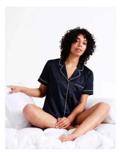 Cheap 🎉 Chloe & Lola Satin Short Sleeve Jacquard PJ Set In Navy ✨ -sleepwear-robes Sales unnamed file 1173
