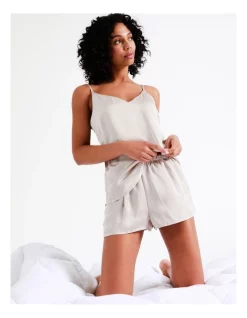 Best Sale 🥰 Chloe & Lola 🔨 Hammered Satin Cami Boxer Set In Champagne 😀 -sleepwear-robes Sales unnamed file 118