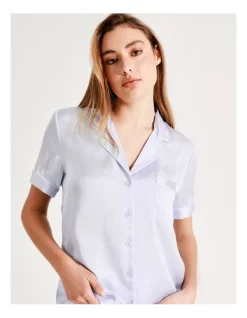 Deals 🎁 Chloe & Lola 🔨 Hammered Satin Short Sleeve PJ Set In Blue 🔥 -sleepwear-robes Sales unnamed file 1192