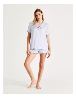 Deals 🎁 Chloe & Lola 🔨 Hammered Satin Short Sleeve PJ Set In Blue 🔥 -sleepwear-robes Sales unnamed file 1193