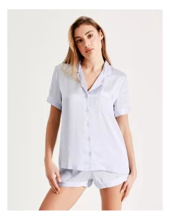 Deals 🎁 Chloe & Lola 🔨 Hammered Satin Short Sleeve PJ Set In Blue 🔥 -sleepwear-robes Sales unnamed file 1194