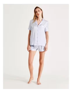 Deals 🎁 Chloe & Lola 🔨 Hammered Satin Short Sleeve PJ Set In Blue 🔥 -sleepwear-robes Sales unnamed file 1195