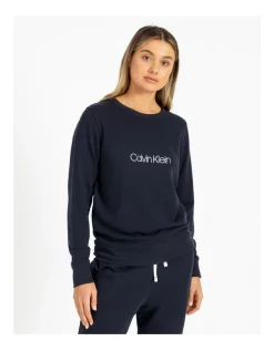 Hot Sale 🔥 Calvin Klein Logo Lounge Long Sleeve Crew Neck Sweatshirt Blue 🎁