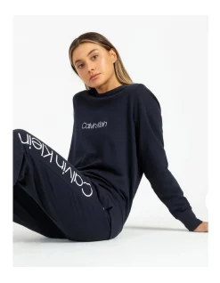 Hot Sale 🔥 Calvin Klein Logo Lounge Long Sleeve Crew Neck Sweatshirt Blue 🎁 -sleepwear-robes Sales unnamed file 1266