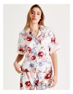 Brand new 🤩 Chloe & Lola New Pebbled Satin Short Sleeve PJ Top In White Multi 🧨 -sleepwear-robes Sales unnamed file 1288