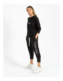 Cheapest 👍 Calvin Klein Logo Lounge Long Sleeve Sweatshirt Black 🎁 -sleepwear-robes Sales unnamed file 1300