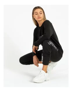 Cheapest 👍 Calvin Klein Logo Lounge Long Sleeve Sweatshirt Black 🎁 -sleepwear-robes Sales unnamed file 1301