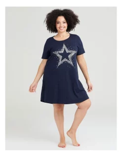Wholesale 🔥 Taking Shape Cotton Short Sleeve Nightie In Navy 🔔 -sleepwear-robes Sales unnamed file 1371