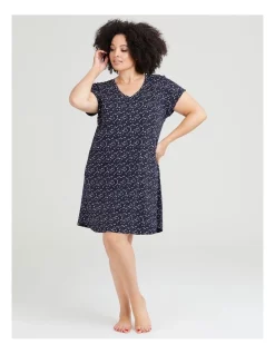 Promo ✨ Taking Shape V-neck Cuff Nightie In Navy Pink Stars 🔔 -sleepwear-robes Sales unnamed file 1395