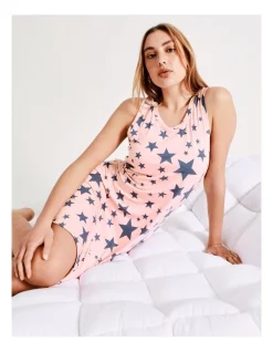 Flash Sale 😉 Chloe & Lola Stars Print Sleeveless Nightie In Pink/Charcoal ⭐
