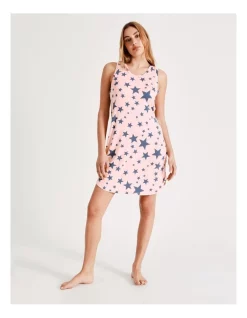 Flash Sale 😉 Chloe & Lola Stars Print Sleeveless Nightie In Pink/Charcoal ⭐ -sleepwear-robes Sales unnamed file 1398
