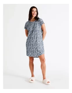 Best Sale 🧨 Soho Core Knit Short Sleeve Placket Nightie In Navy 😀 -sleepwear-robes Sales unnamed file 1420