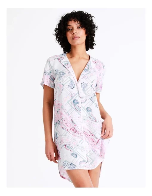 Brand new 🛒 Chloe & Lola Woven Short Sleeve Night 👕 Shirt In Pink 💯 -sleepwear-robes Sales unnamed file 1439