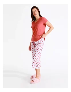 Coupon π Soho Organic Cotton Knit V-Neck 3/4 PJ Set In Red π