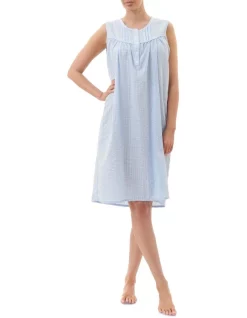 Budget โจ Givoni Seersucker Sleeveless Short Nightie In Blue Check โจ