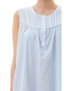 Budget ✨ Givoni Seersucker Sleeveless Short Nightie In Blue Check ✨ -sleepwear-robes Sales unnamed file 1476