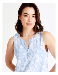 Budget 🎁 Soho Organic Cotton Half Placket Sleeveless Nightie In Blue 🎉 -sleepwear-robes Sales unnamed file 1496