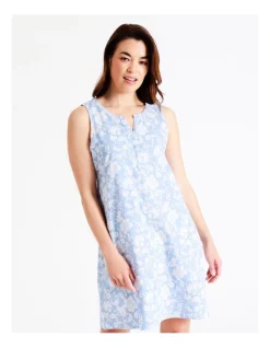 Budget 🎁 Soho Organic Cotton Half Placket Sleeveless Nightie In Blue 🎉 -sleepwear-robes Sales unnamed file 1497
