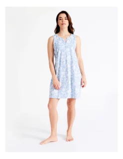 Budget 🎁 Soho Organic Cotton Half Placket Sleeveless Nightie In Blue 🎉 -sleepwear-robes Sales unnamed file 1498