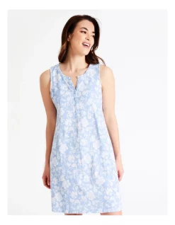 Budget 🎁 Soho Organic Cotton Half Placket Sleeveless Nightie In Blue 🎉 -sleepwear-robes Sales unnamed file 1499