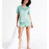 Budget 🤩 Chloe & Lola Satin Short Sleeve Jacquard PJ Set In Mint 🎁 -sleepwear-robes Sales unnamed file 153