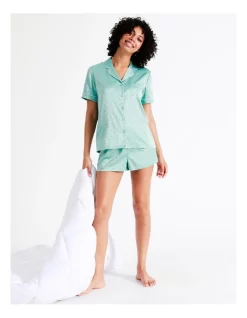 Budget π€© Chloe & Lola Satin Short Sleeve Jacquard PJ Set In Mint π