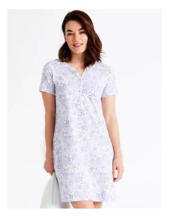 Buy ๐ Soho Organic Cotton Short Sleeve Half Placket Nightie In Lilac โ๏ธ