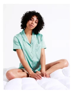Budget 🤩 Chloe & Lola Satin Short Sleeve Jacquard PJ Set In Mint 🎁 -sleepwear-robes Sales unnamed file 155