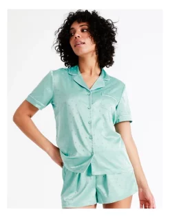 Budget 🤩 Chloe & Lola Satin Short Sleeve Jacquard PJ Set In Mint 🎁 -sleepwear-robes Sales unnamed file 156