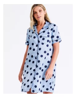 Hot Sale 😉 Chloe & Lola Satin Spot Sleep 👚 Shirt In Blue 💯 -sleepwear-robes Sales unnamed file 1563