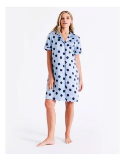 Hot Sale 😉 Chloe & Lola Satin Spot Sleep 👚 Shirt In Blue 💯 -sleepwear-robes Sales unnamed file 1564