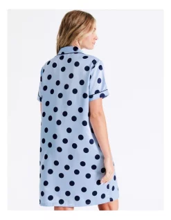 Hot Sale 😉 Chloe & Lola Satin Spot Sleep 👚 Shirt In Blue 💯 -sleepwear-robes Sales unnamed file 1566