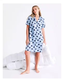 Hot Sale 😉 Chloe & Lola Satin Spot Sleep 👚 Shirt In Blue 💯 -sleepwear-robes Sales unnamed file 1567