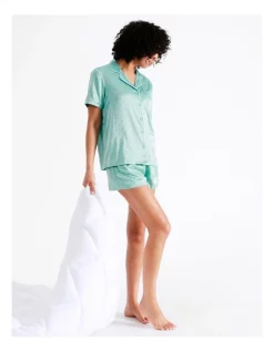 Budget 🤩 Chloe & Lola Satin Short Sleeve Jacquard PJ Set In Mint 🎁 -sleepwear-robes Sales unnamed file 157