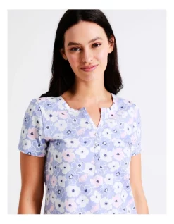 Brand new ⌛ Soho Organic Cotton Short Sleeve Half Placket Nightie In Blue 🌟 -sleepwear-robes Sales unnamed file 1570