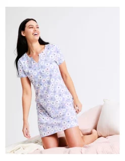 Brand new ⌛ Soho Organic Cotton Short Sleeve Half Placket Nightie In Blue 🌟 -sleepwear-robes Sales unnamed file 1571