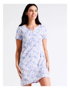 Brand new ⌛ Soho Organic Cotton Short Sleeve Half Placket Nightie In Blue 🌟 -sleepwear-robes Sales unnamed file 1572