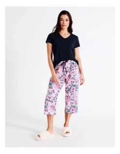 Outlet β Soho Organic Cotton Knit V-Neck 3/4 PJ Set In Floral/ Navy π