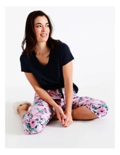 Outlet ⭐ Soho Organic Cotton Knit V-Neck 3/4 PJ Set In Floral/ Navy 🔔 -sleepwear-robes Sales unnamed file 164