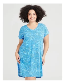 Buy โจ Taking Shape V-neck Cuff Nightie Mid In Blue/White Spot ๐