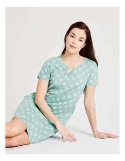 Best Sale ✔️ Soho Organic Cotton Short Sleeve Half Placket Nightie In Mint ✨