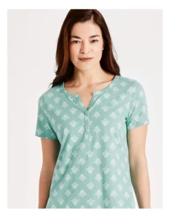 Best Sale ✔️ Soho Organic Cotton Short Sleeve Half Placket Nightie In Mint ✨ -sleepwear-robes Sales unnamed file 1718