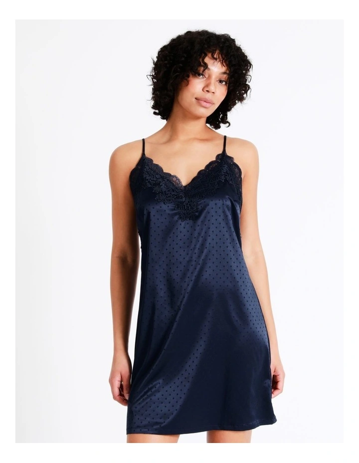 Flash Sale 𧨠Chloe & Lola Jacquard Spot Satin Lace Chemise In Navy ⨠4 Flash Sale 𧨠Chloe & Lola Jacquard Spot Satin Lace Chemise In Navy ⨠- Image 2